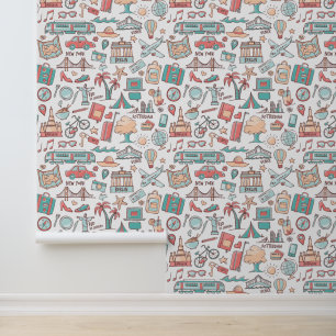 Pastel Tourist Pattern Wallpaper