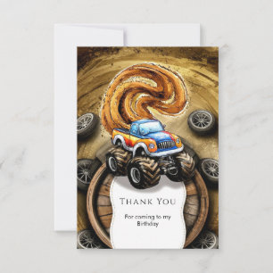 Pastel Track Monster Truck Birthday Thank You Card