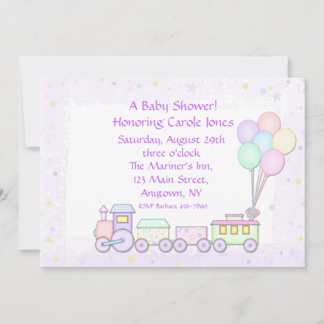 Pastel Train Baby Shower Invitation (Front)