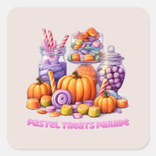 Pastel Treats Parade – Cute Candy & Pumpkin Square Sticker