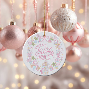 Pastel Treats   Sweet Holiday Wishes Ceramic Ornament