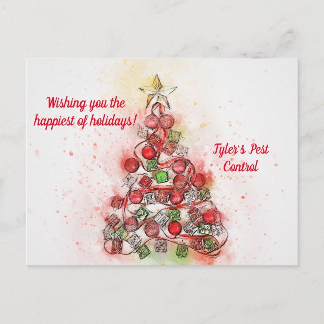 PASTEL TREE CHRISTMAS BUSINESS POSTCARD (Front)
