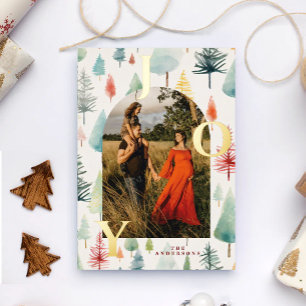 Pastel Trees Arch Photo Gold Foil Christmas Card