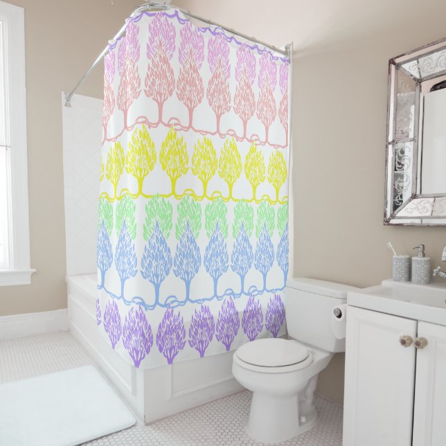 Pastel Trees Shower Curtain (In Situ)
