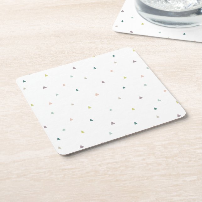 Pastel Triangle Doodle Pattern Square Paper Coaster (Angled)