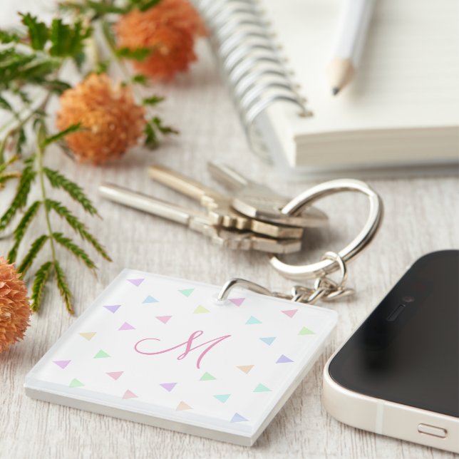 Pastel Triangles Pattern Multicolor Key Ring (Front Right)