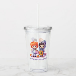 Pastel Trick or Treaters - Cartoon Boy and Girl Acrylic Tumbler