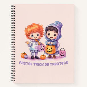 Pastel Trick or Treaters - Cartoon Boy and Girl Notebook