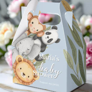 Pastel Tropical Baby Shower Jungle Safari Animals Favour Box