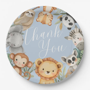 Pastel Tropical baby shower Jungle Safari Animals Paper Plate