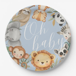 Pastel Tropical baby shower Jungle Safari Animals  Paper Plate