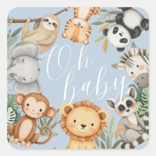 Pastel Tropical baby shower Jungle Safari Animals  Square Sticker