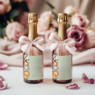 Pastel Tropical Baby Shower Jungle Safari Animals  Wine Label