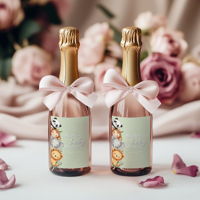 Pastel Tropical Baby Shower Jungle Safari Animals  Wine Label (Creator Uploaded)
