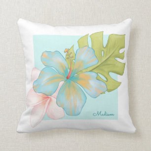 Pastel Tropical Floral Arrangement with Name Cushion