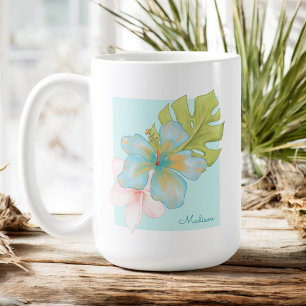 Pastel Tropical Floral with Any Name Coffee Mug