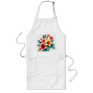 Pastel Tropical Flowers Mixed Media Art Long Apron