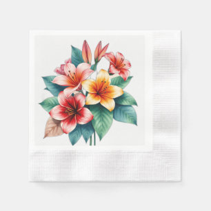 Pastel Tropical Flowers Mixed Media Art Napkin
