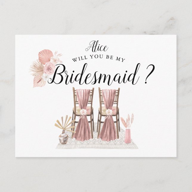 Pastel Tropical Foliage Bridesmaid Postcard (Front)