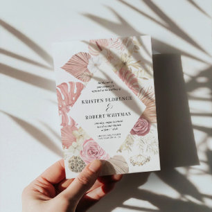 Pastel Tropical Foliage Destination Wedding Invitation