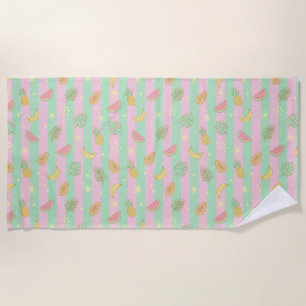 Pastel Tropical Fruit Splash  Beach Towel