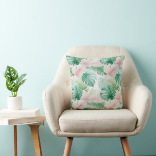 Pastel Tropical Leaf Pattern Cushion