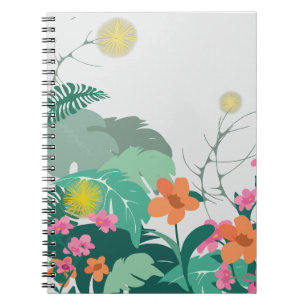 Pastel Tropical Leaves and Flowers Notebook