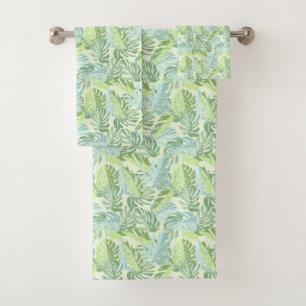 Pastel Tropical Palm Leaves Bath Towel Set