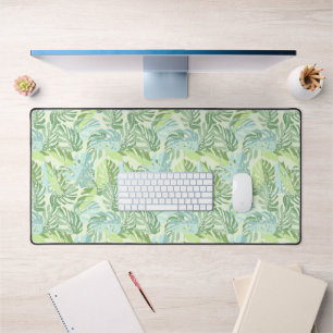 Pastel Tropical Palm Leaves Desk Mat