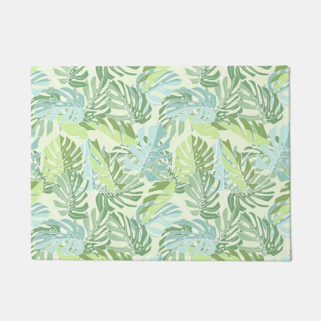 Pastel Tropical Palm Leaves Doormat (Front)