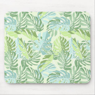 Pastel Tropical Palm Leaves Mouse Pad