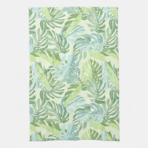Pastel Tropical Palm Leaves Tea Towel