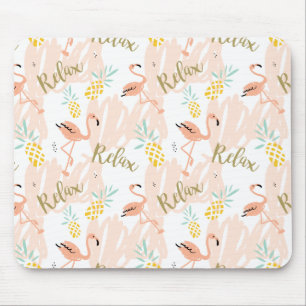 Pastel Tropical Pink Flamingo Pattern Mouse Pad