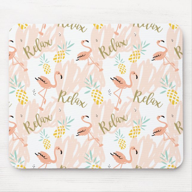 Pastel Tropical Pink Flamingo Pattern Mouse Pad (Front)