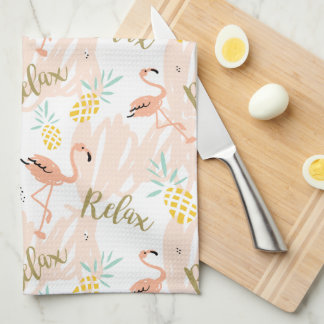Pastel Tropical Pink Flamingo Pattern Tea Towel