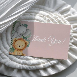 Pastel Tropical Safari Animals thank you card