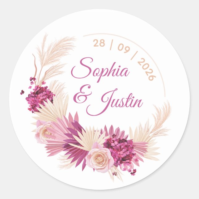 Pastel Tropical Wedding Sticker Floral Label (Front)