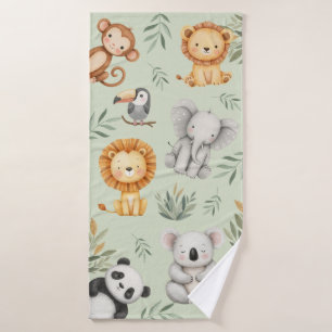 Pastel Tropical Wild Jungle Safari Animals Bath Towel
