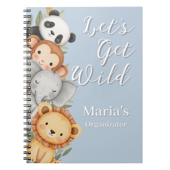 Pastel Tropical Wild Jungle Safari Animals  Notebook (Front)
