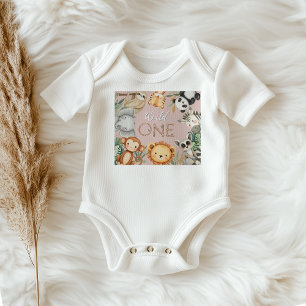Pastel Tropical Wild One Jungle Safari Animals  Baby Bodysuit