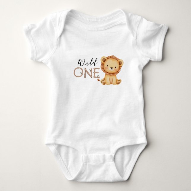 Pastel Tropical Wild One Jungle Safari Animals  Baby Bodysuit (Front)