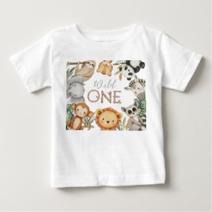 Pastel Tropical Wild One Jungle Safari Animals  Baby T-Shirt