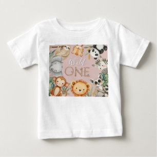 Pastel Tropical Wild One Jungle Safari Animals  Baby T-Shirt