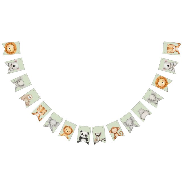 Pastel Tropical Wild One Jungle Safari Animals  Bunting (All)