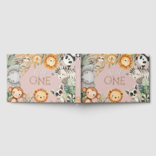 Pastel Tropical Wild One Jungle Safari Animals Guest Book