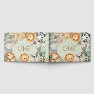 Pastel Tropical Wild One Jungle Safari Animals Guest Book