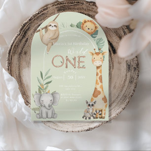pastel Tropical Wild One Jungle Safari Animals Invitation