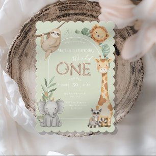 pastel Tropical Wild One Jungle Safari Animals Invitation