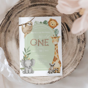 pastel Tropical Wild One Jungle Safari Animals  Invitation