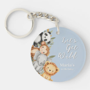 Pastel Tropical Wild One Jungle Safari Animals  Key Ring